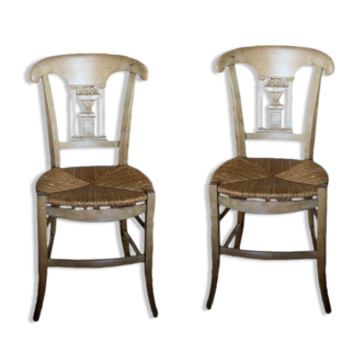 Antique oak and straw chairs