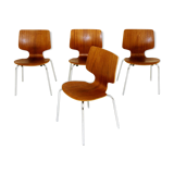 Set of 4 teak and metal chairs, Denmark, 1950