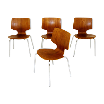 Set de 4 chaises en teck et en métal, Danemark, 1950