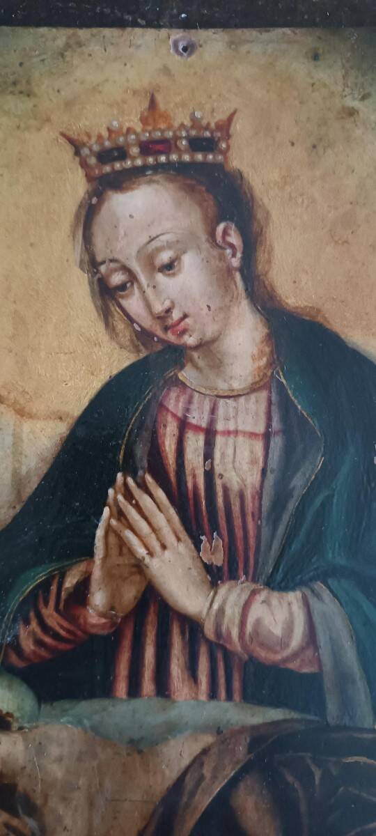 Antique painting on copper - 17th/18th century - Virgin and Child asleep