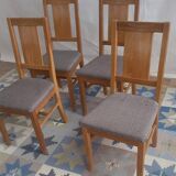 4 brutalist chairs in oak and checkered fabric, Denmark, 1960s