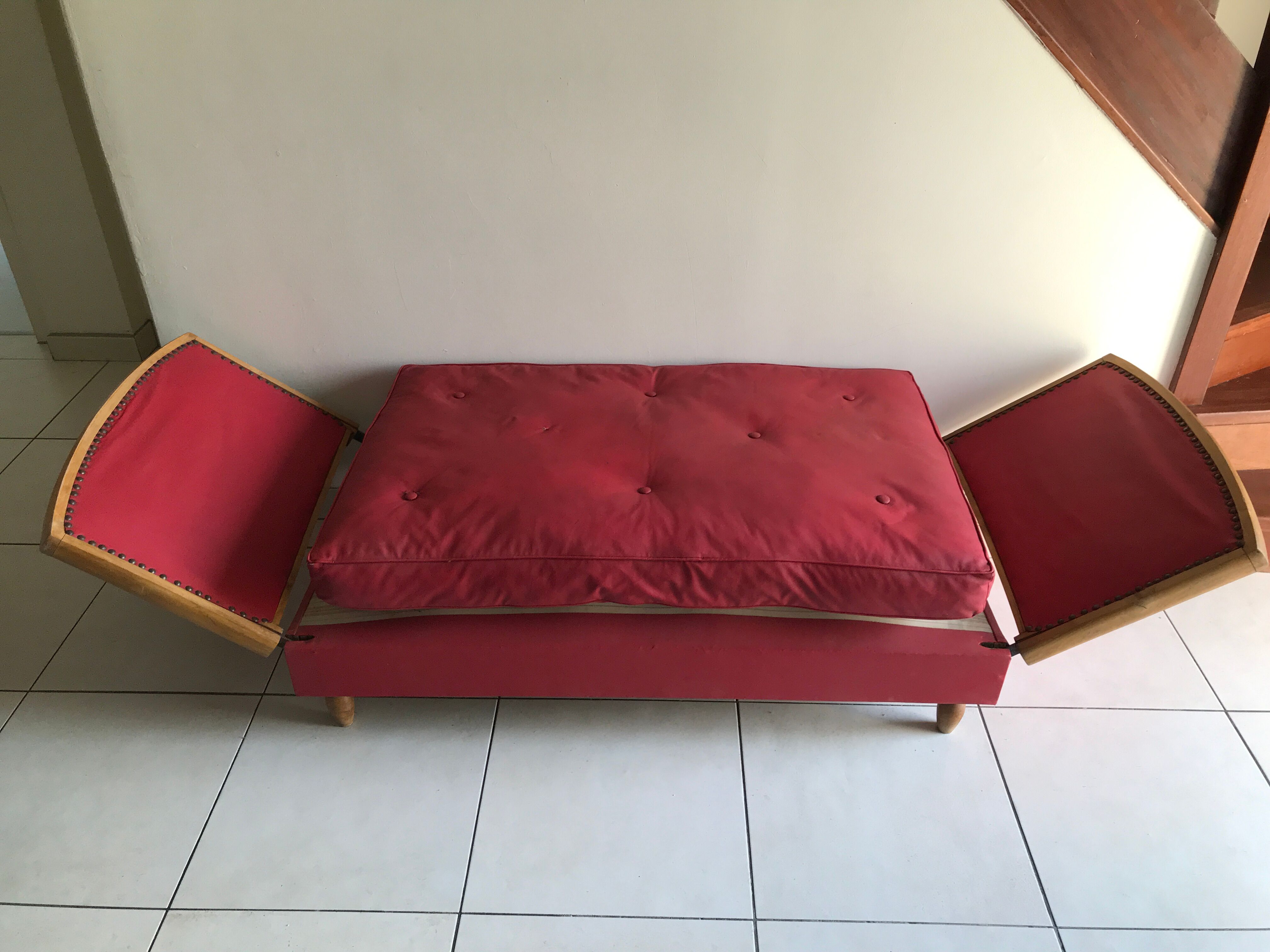 Vintage red padded bench