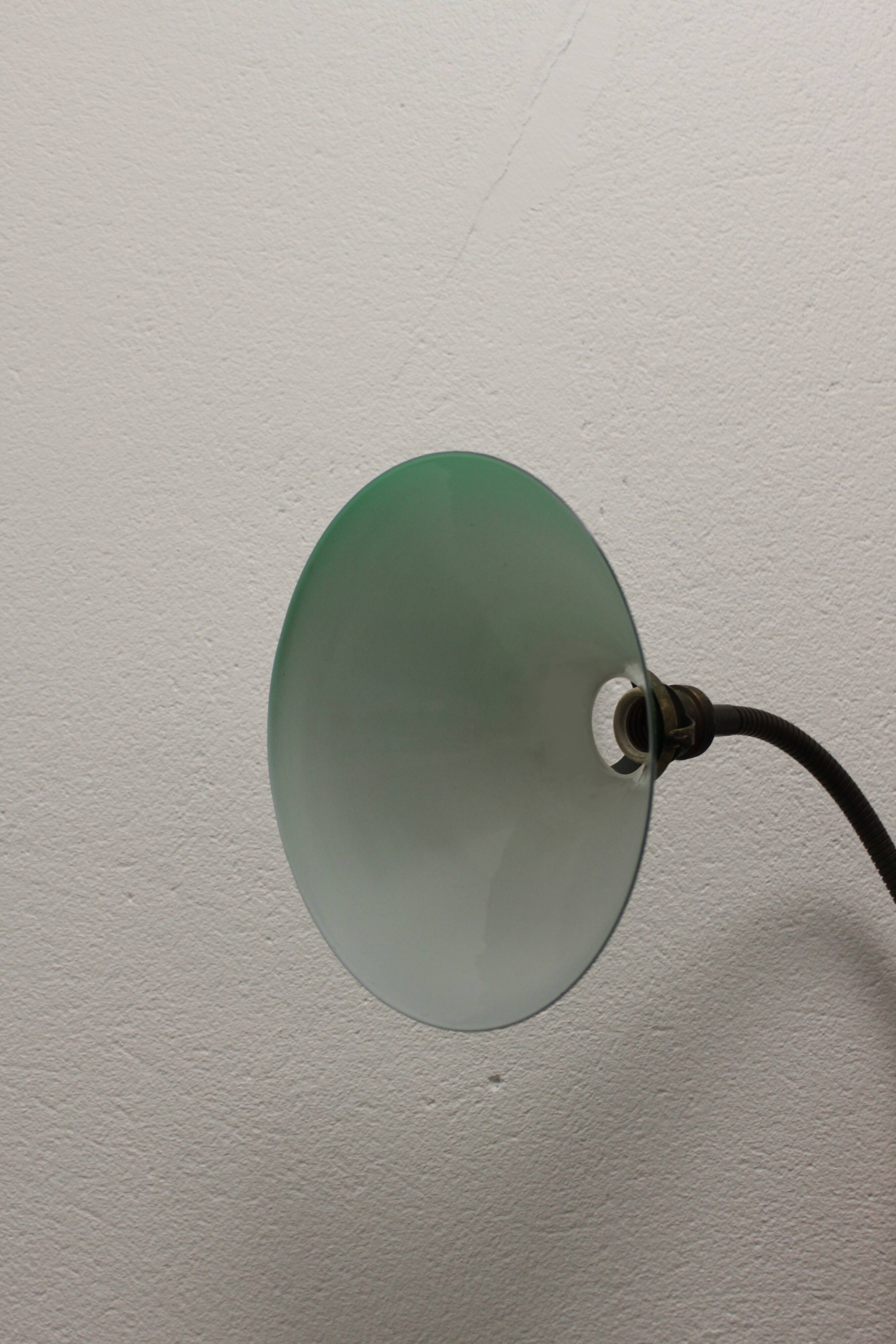 Vintage industrial vice lamp, green opaline.