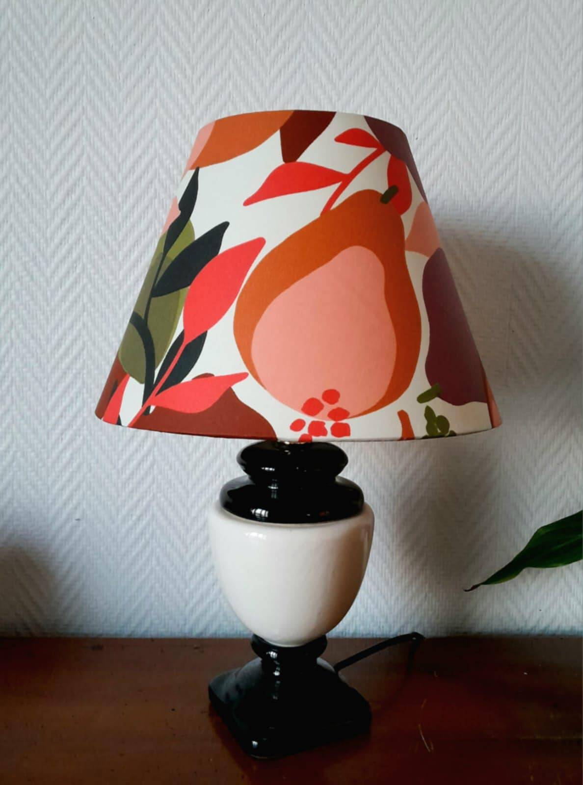Vintage ceramic lamp with fruit lampshade
