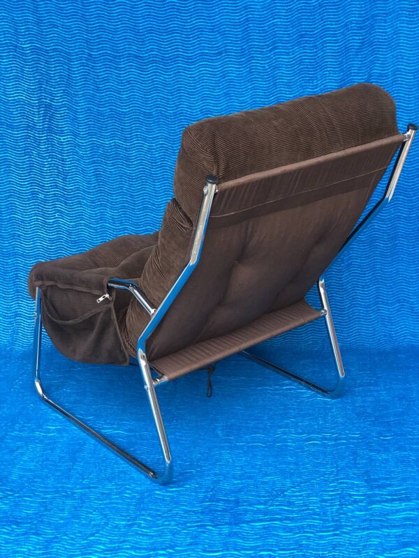 FAUTEUIL VELOURS MARRON CHROME 1970 IKEA VINTAGE