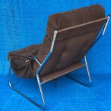 VELVET BROWN CHROME ARMCHAIR 1970 IKEA VINTAGE
