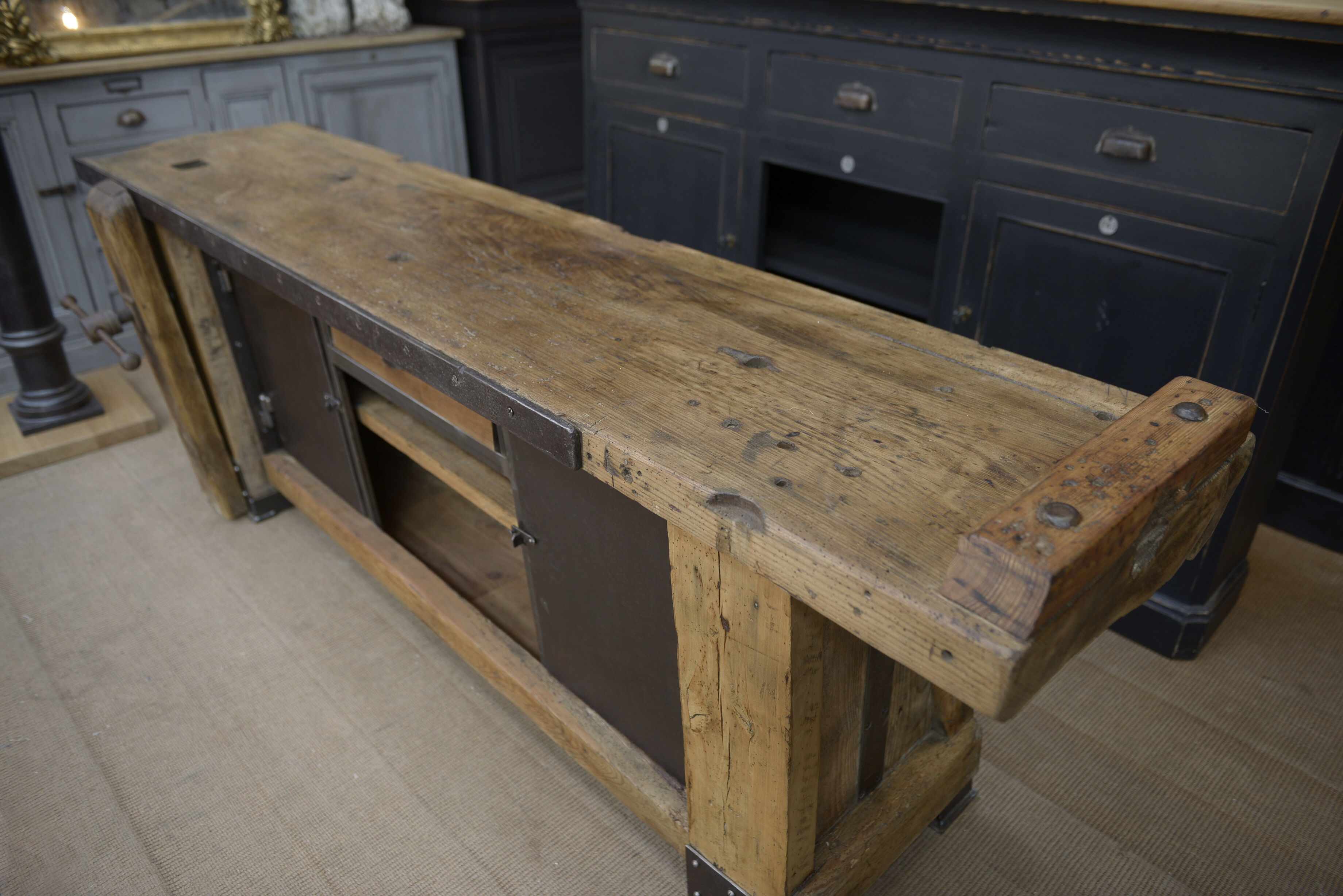 Industrial low industrial furniture carpenter's workbench 1930