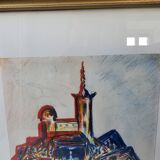 Pastel painting of Notre Dame de la Garde, Marseille. Signed JM (Signature at id)