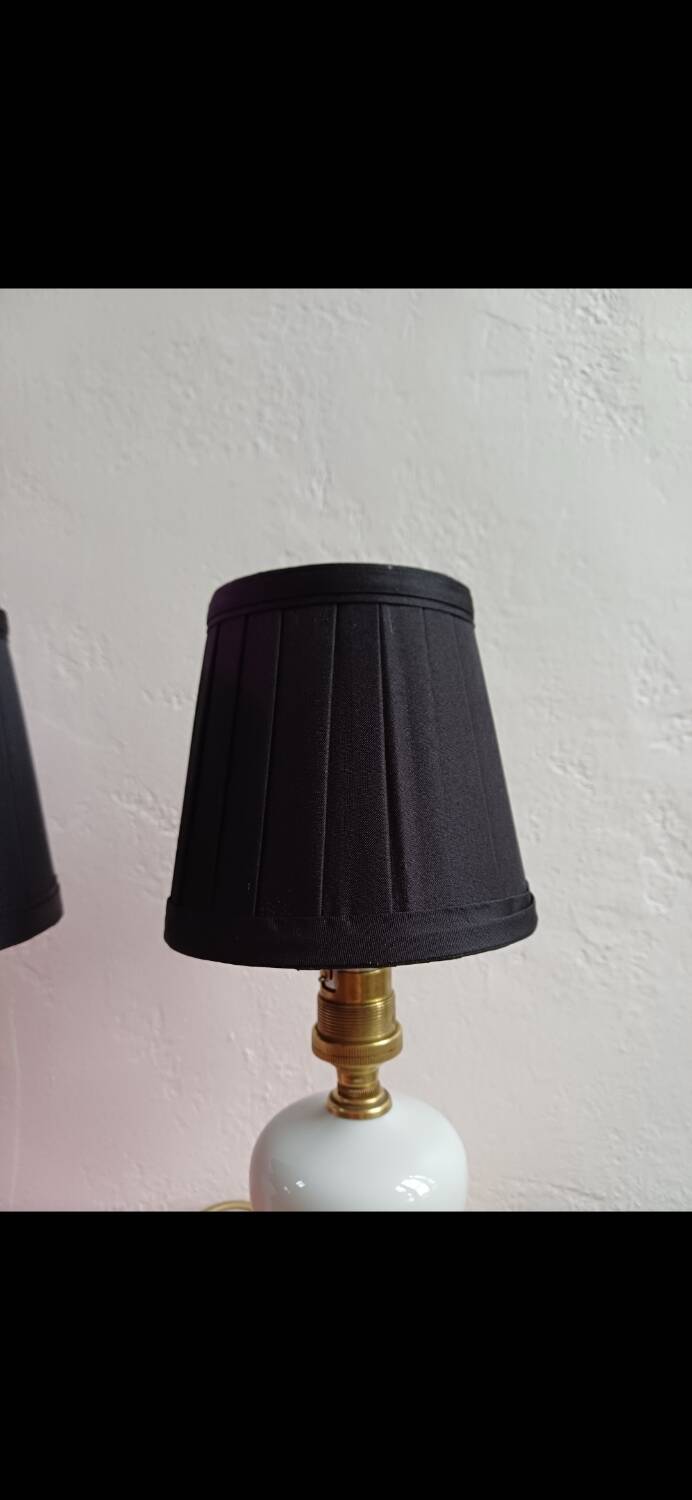 Pair of mid-century porcelain brass bedside lamps, 50s/60s