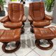 Paire de fauteuils et reposes pieds danois Ekornes cuir cognac vintage 1970