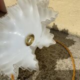 Vintage opaline glass pendant lamp pleated snowflake shape new golden threads and socket