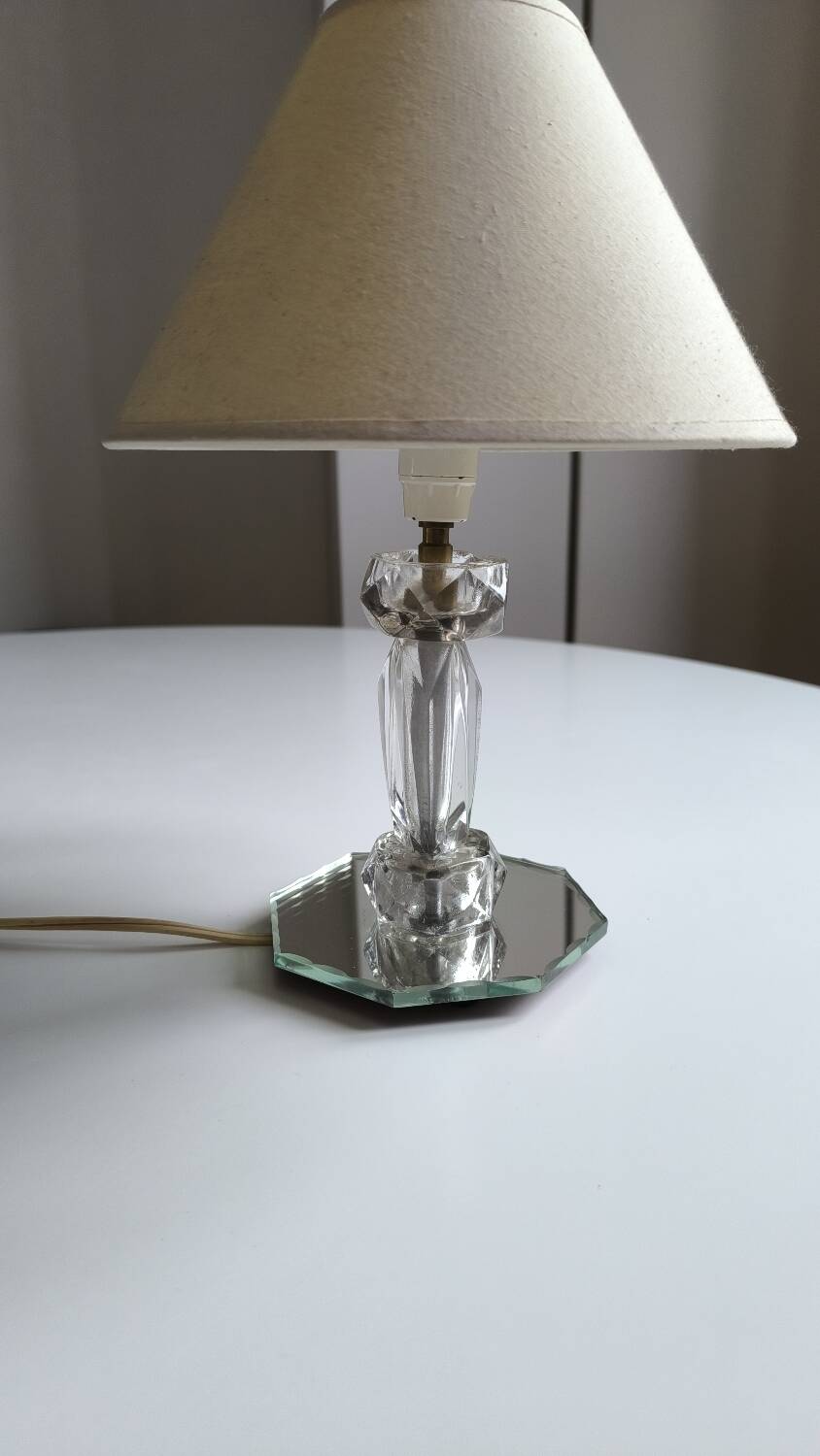 Table lamp in chiseled glass and beveled mirror 1950