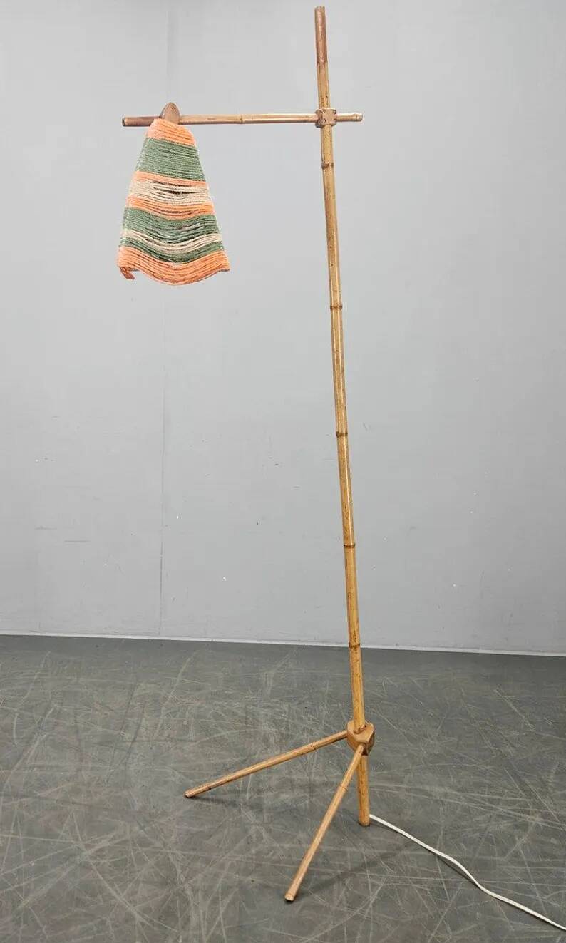 Rare Midcentury Floor Bambnoo and String Lamp, 1960s