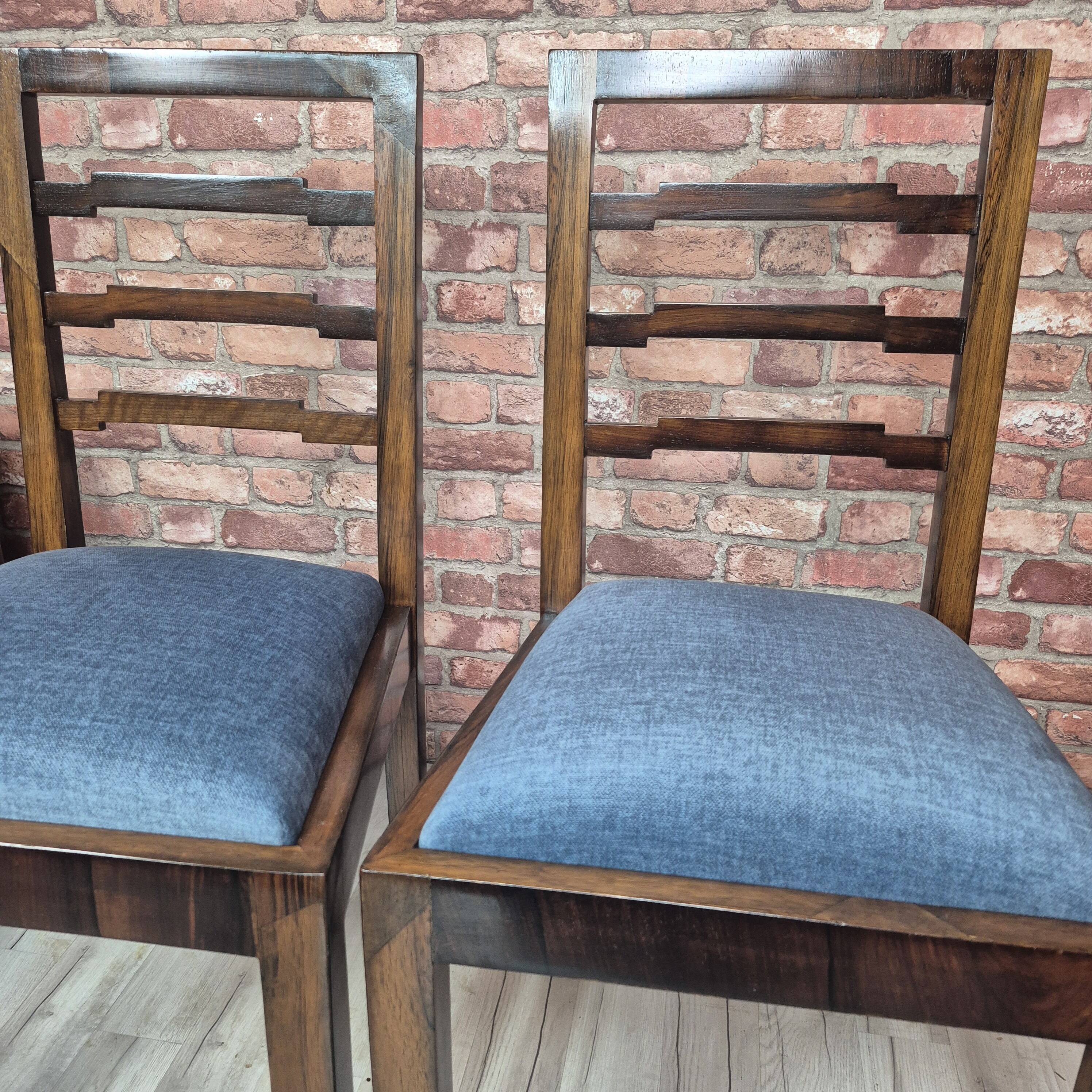 Pair of Art Deco Mahogany Chairs with Ziggurat Backrest - 1930s Restored