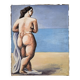 Large format modern art oil painting, female figure on the beach, 20th century