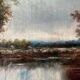 Tableau HST "Animated Lakeside Landscape" by Barbizon school, signed Décharme.