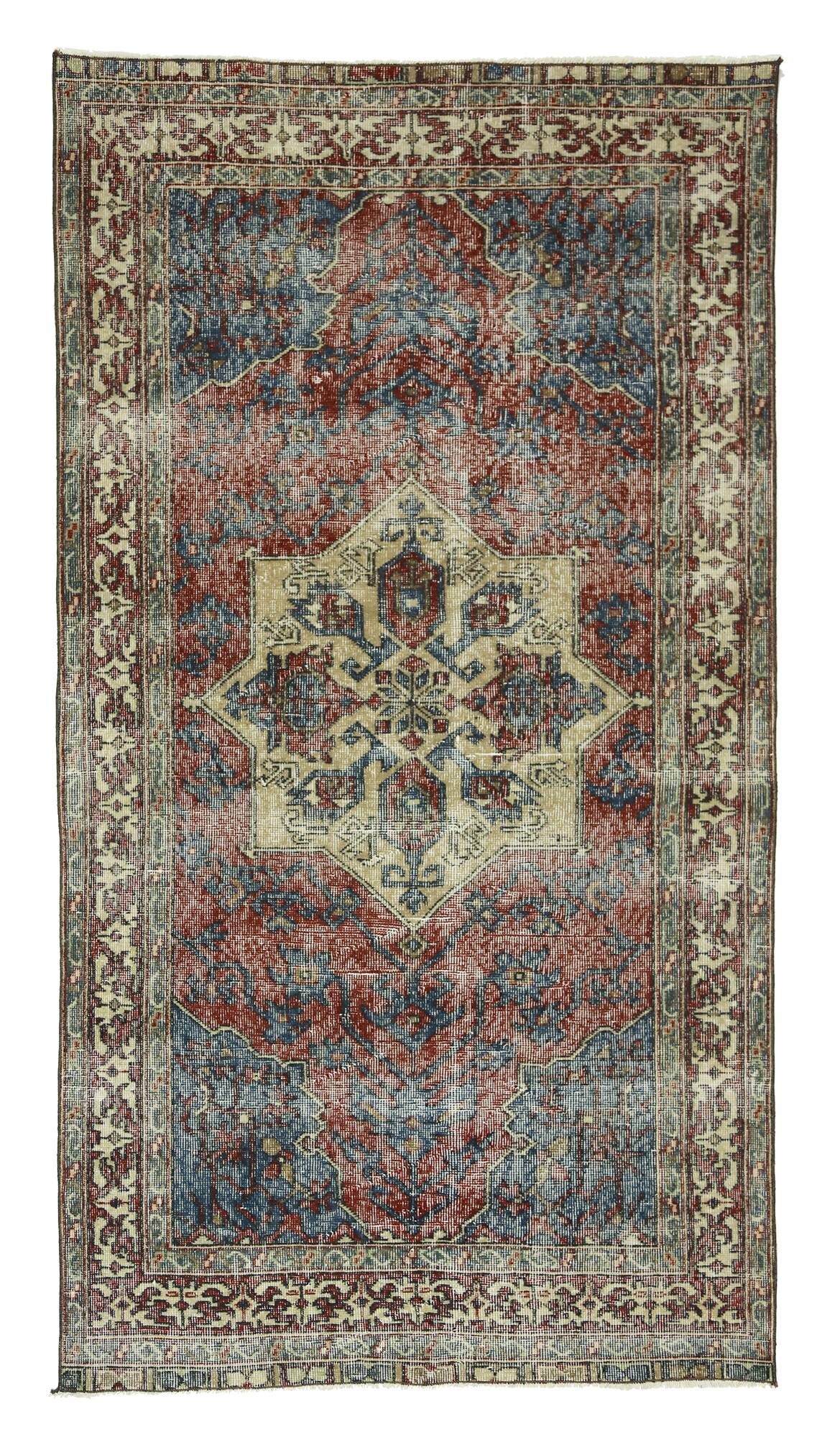 One-of-a-kind turkish handwoven vintage rug - rustic vintage charm 222x 117 cm