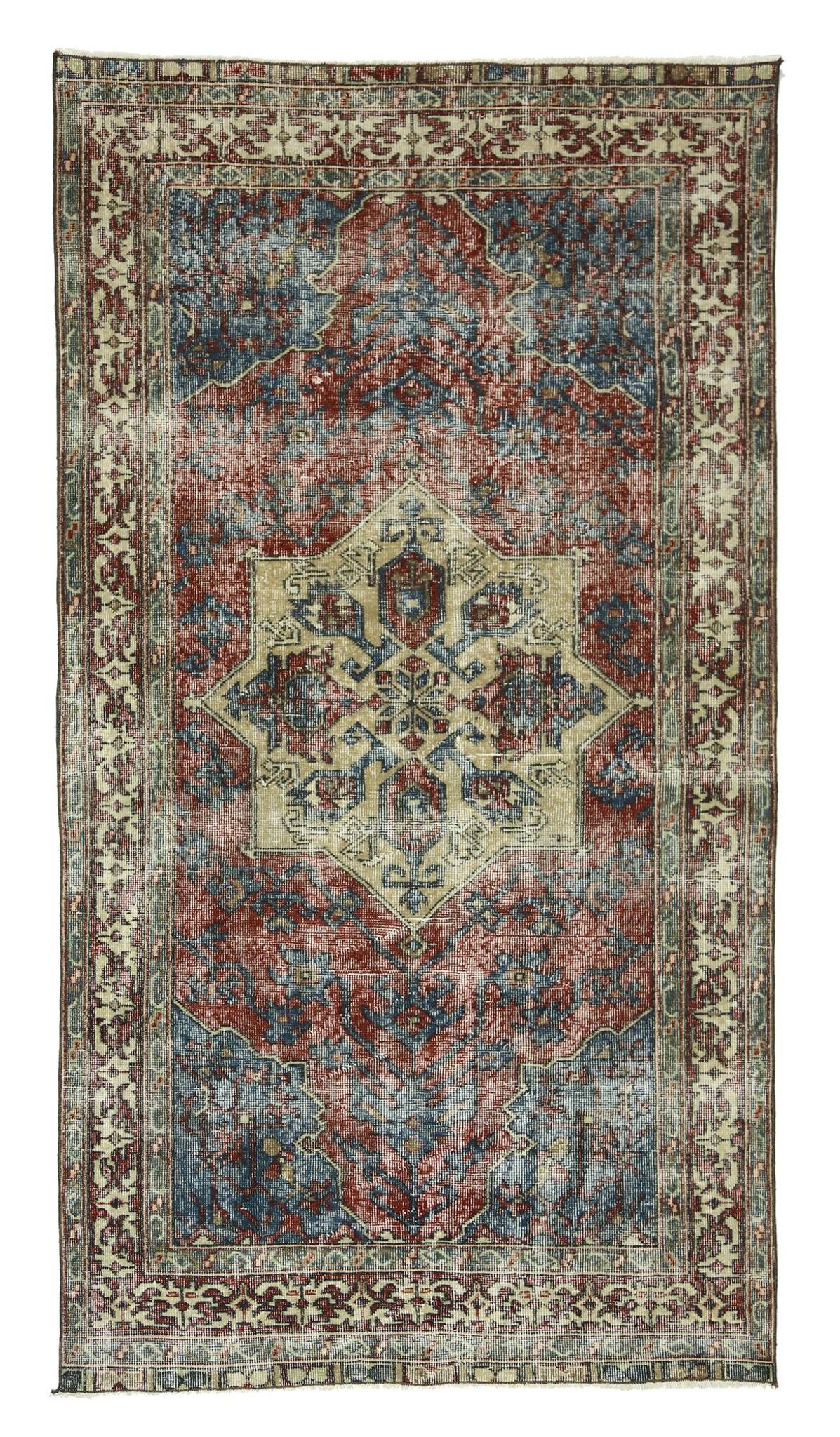 One-of-a-kind turkish handwoven vintage rug - rustic vintage charm 222x 117 cm