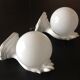 Pair of hand ceramic and opaline wall lamps vintage