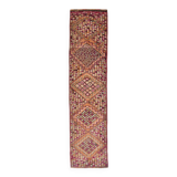 Fuchisa & Burgundy Turkish Runner Rug, One of a Kind Hallway Runner