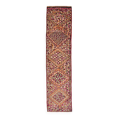 Fuchisa & Burgundy Turkish Runner Rug, One of a Kind Hallway Runner