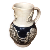 Ancien pichet alsace céramique gris bleu décor vignes vintage