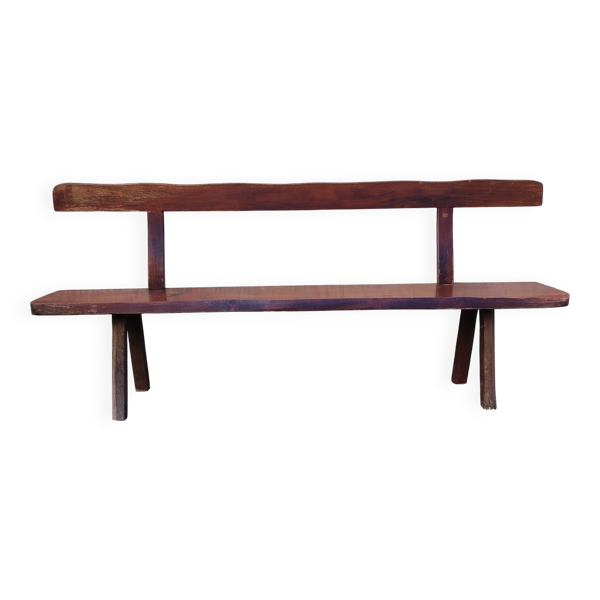 Banc brutaliste en bois massif, France 1950-60