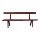 Brutalist bench solid wood 200 cm vintage French 50-60