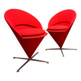 Pair of Cone Chair armchairs by Verner Panton for Vitra, red wool fabric.