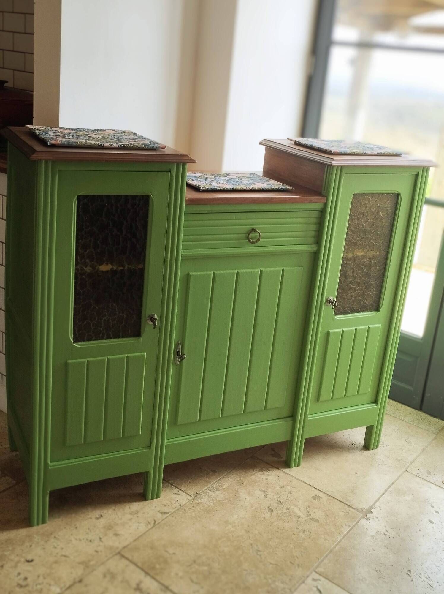 Art Deco Gin Buffet, painted in Farrow and Ball with a William Morris-inspired interior