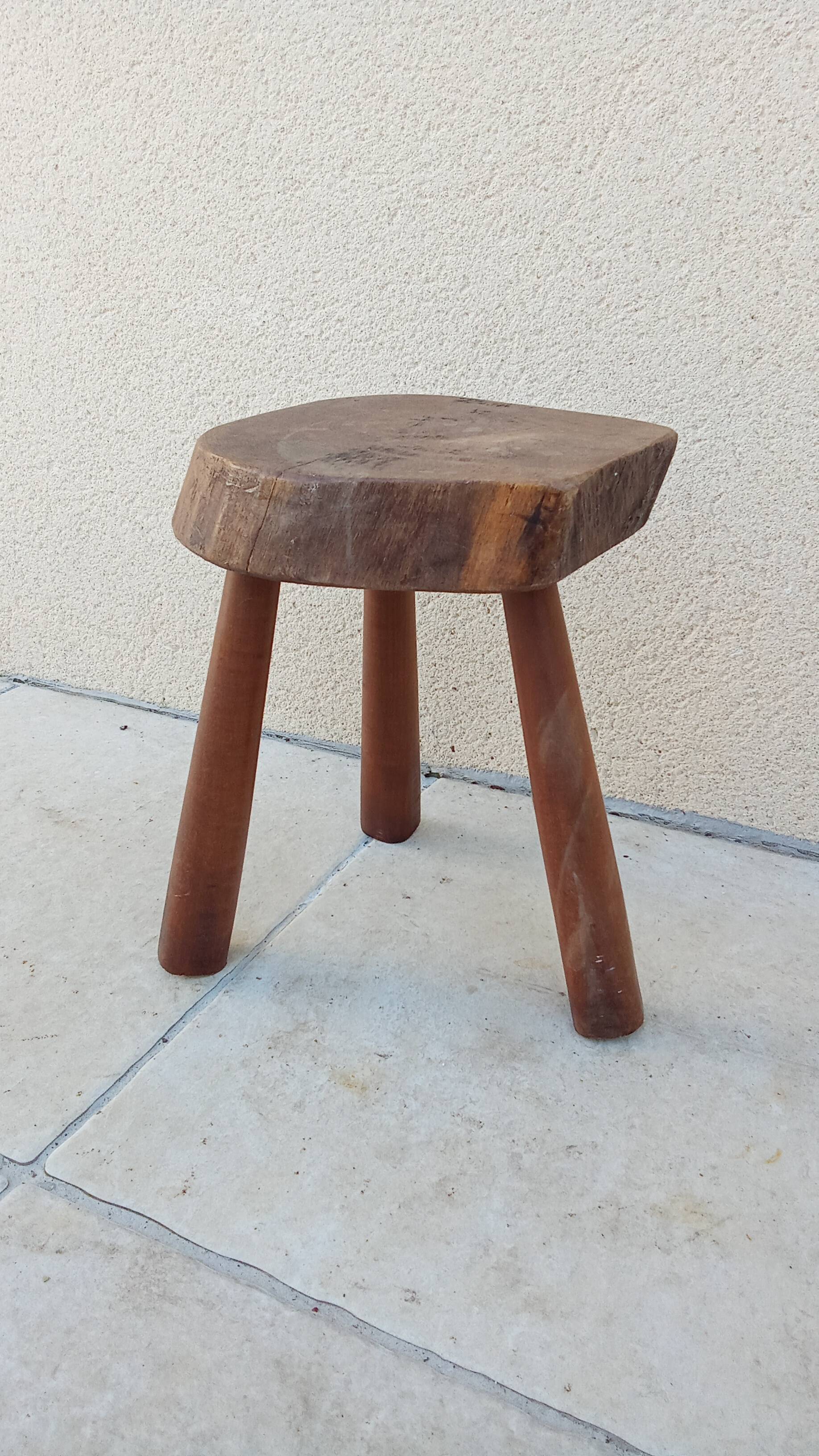 Vintage brutalist wooden stool