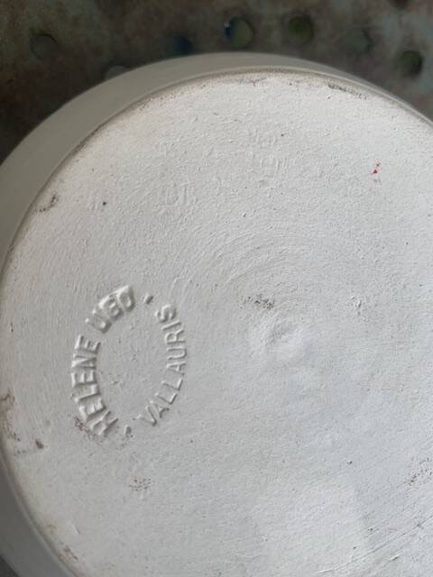 Bowl, pan with a female face engraved in enameled ceramic helene Ugo vallauris vintage