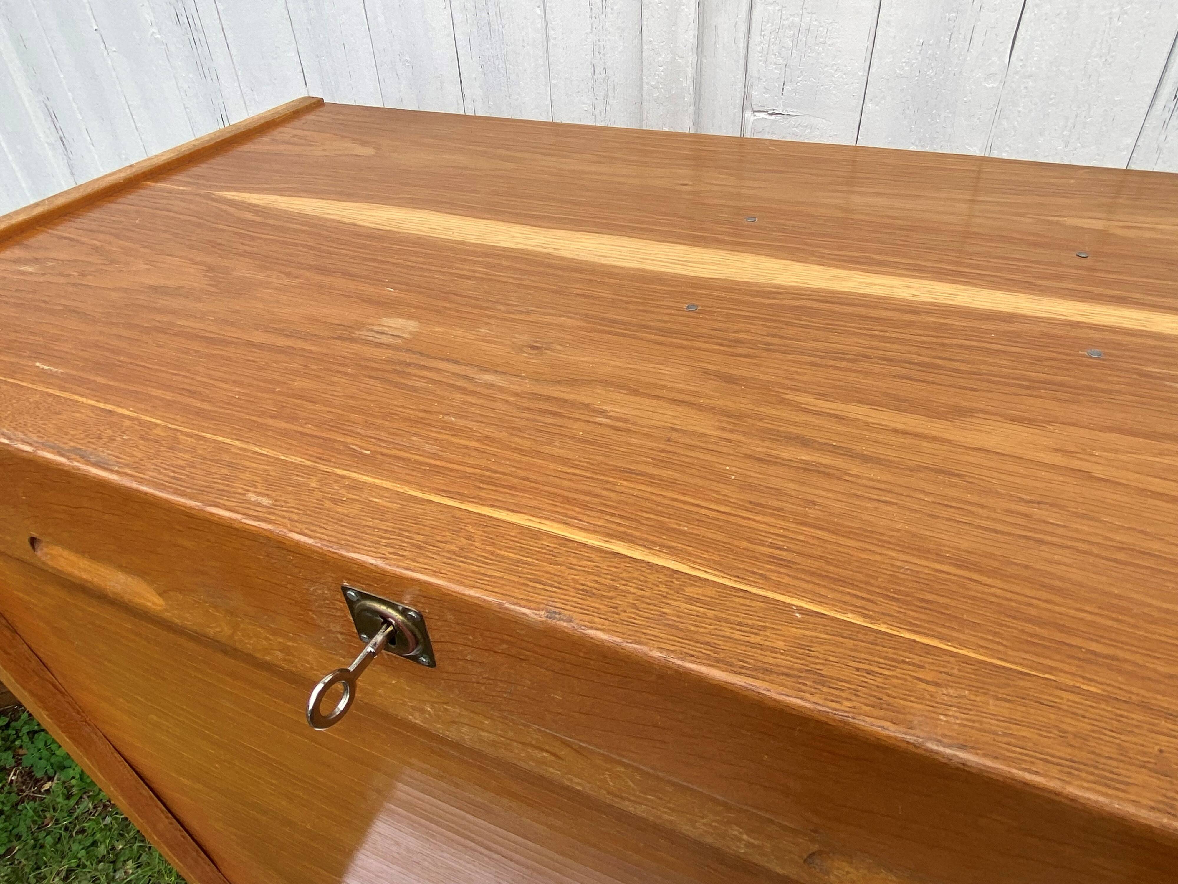 Double column curtained filing cabinet in oak, 1960