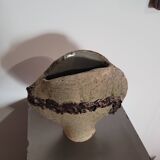 Old large brutalist stoneware ceramic vase odile pichon 60s
