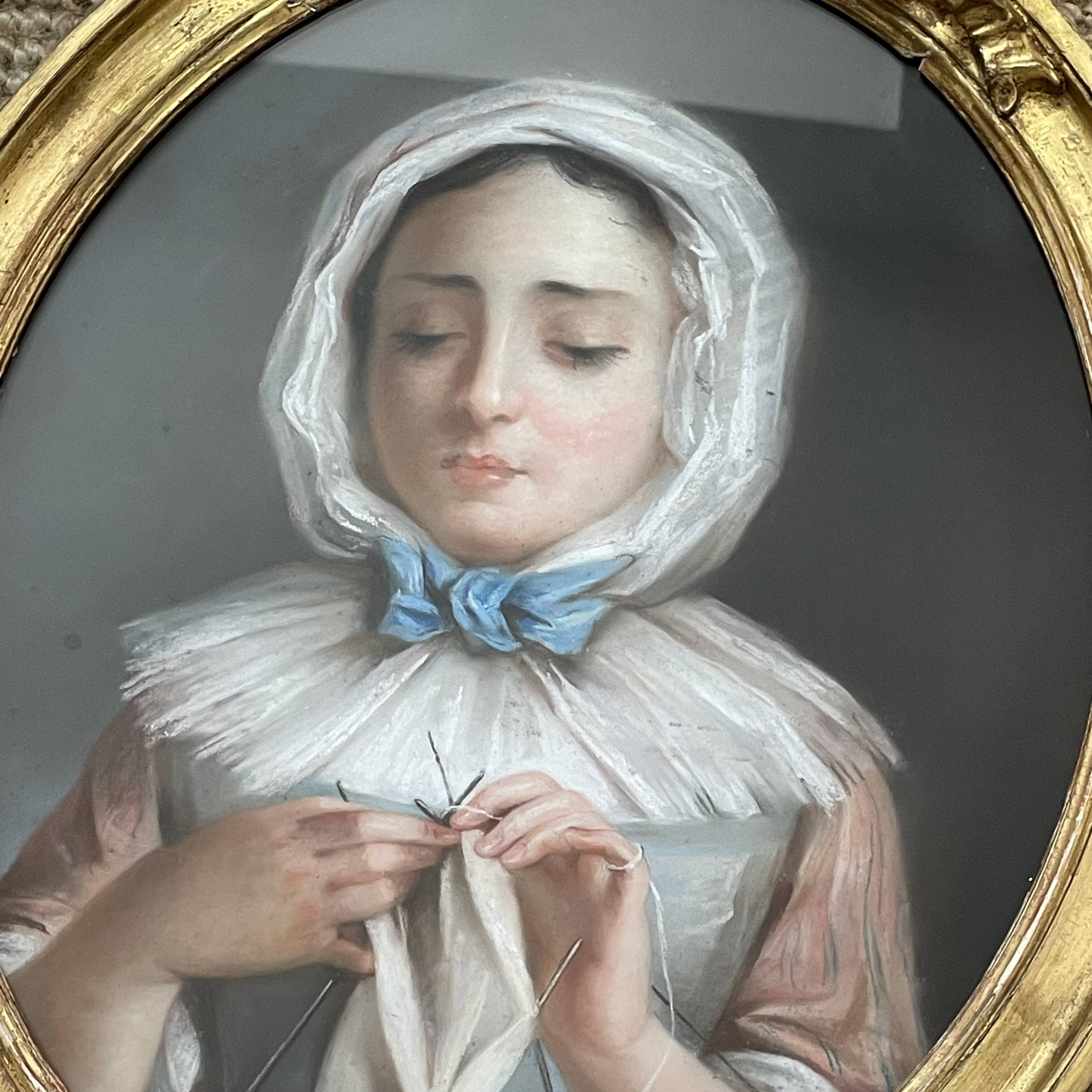 Portrait of a young girl in pastel from the 19th century.