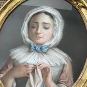 Portrait of a young girl in pastel from the 19th century.