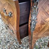 Old marquetry chest of drawers, Louis XV style marble top