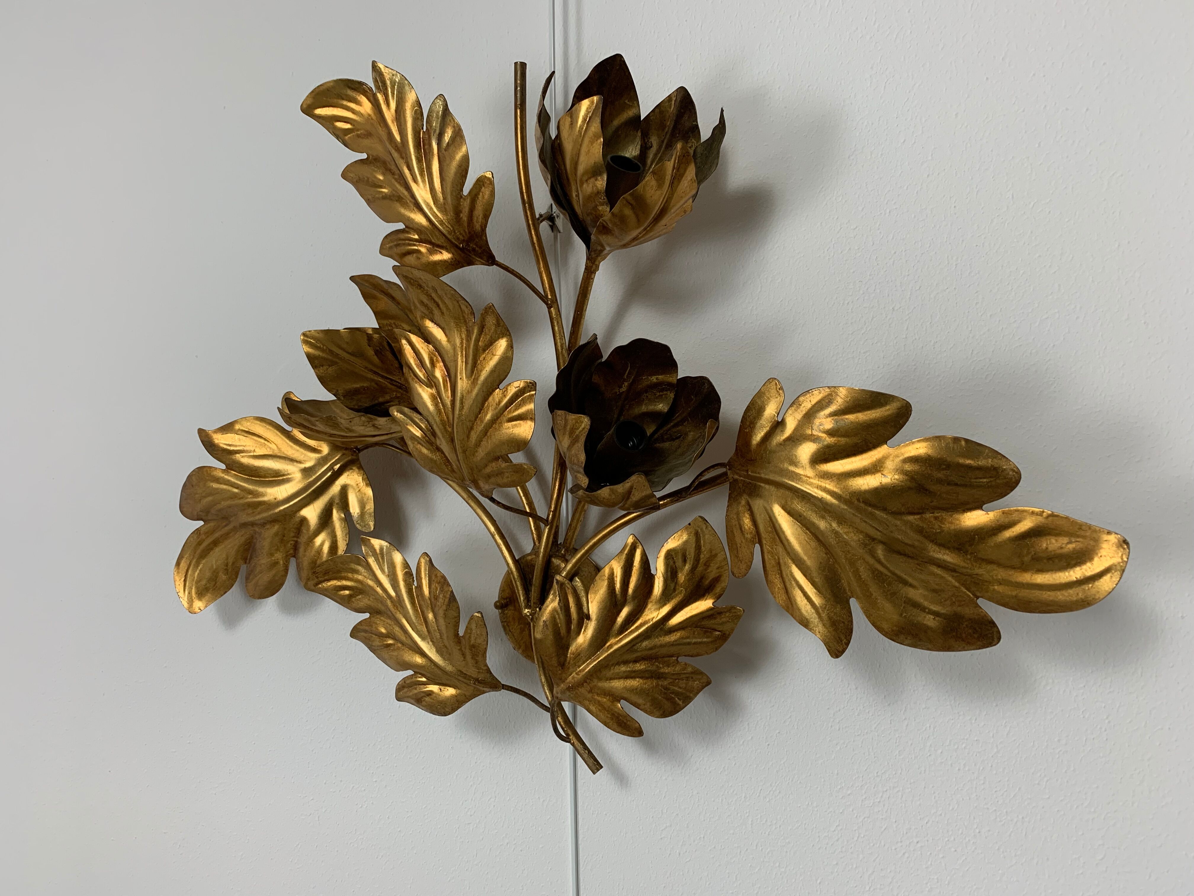 Applique Hans Kögl, feuillage doré, 3 feux