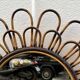 Round mirror flower sun in smoked rattan wicker vintage 1960 1970 47 cm folk