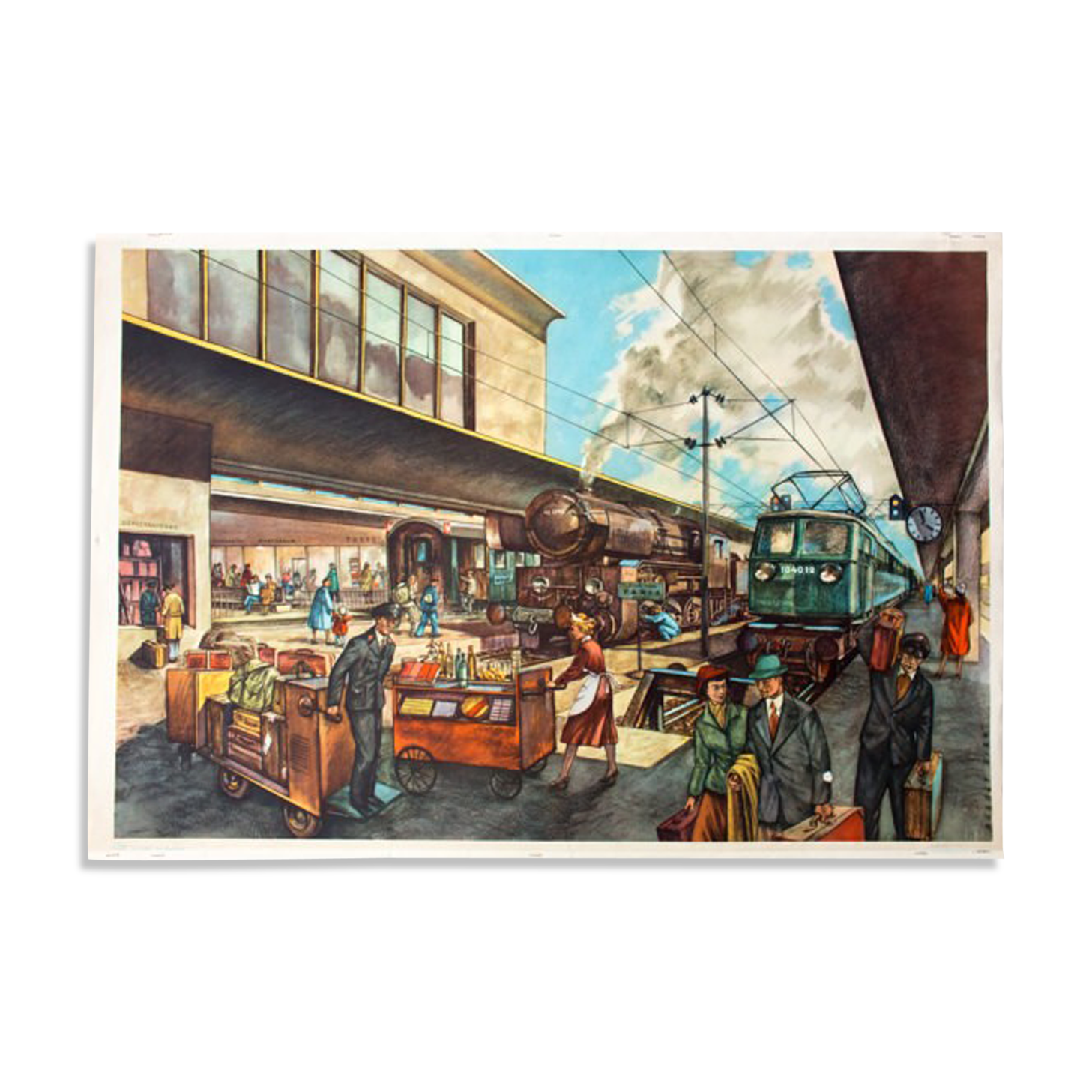 Wall poster of the school "station" by Rudolf Dirr published by Hoffmanndruck Vienna 1956