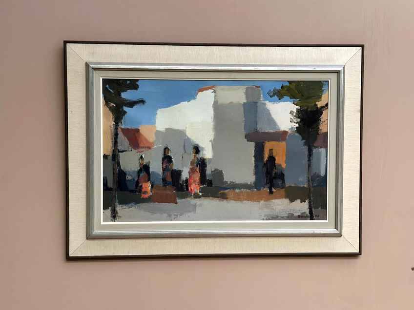 Original Mid Century Swedish Oil On Canvas – Southern City Scene By Stig Wernheden – Vintage & Framed – 62 × 86 Cm (24.4" × 33.9")