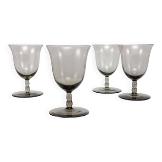 Set 4 1920s Orrefors Smoked ‘Astrid’ Port-Wine Glasses