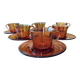 Set of 6 cups & saucers vintage Duralex amber glass signed