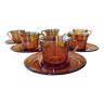 Set de 6 tasse & sous-tasse vintage Duralex verre ambre signé