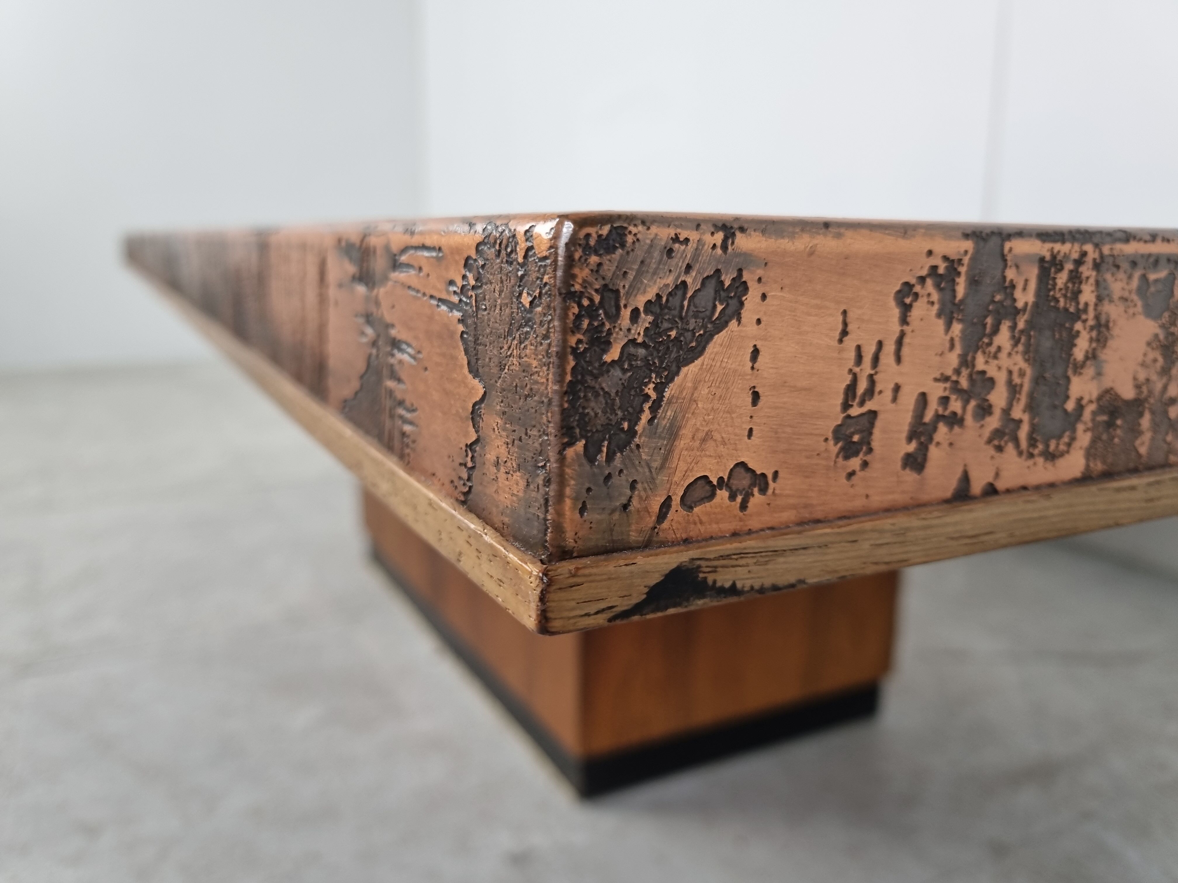 Vintage copper plated brutalist coffee table, 1970s