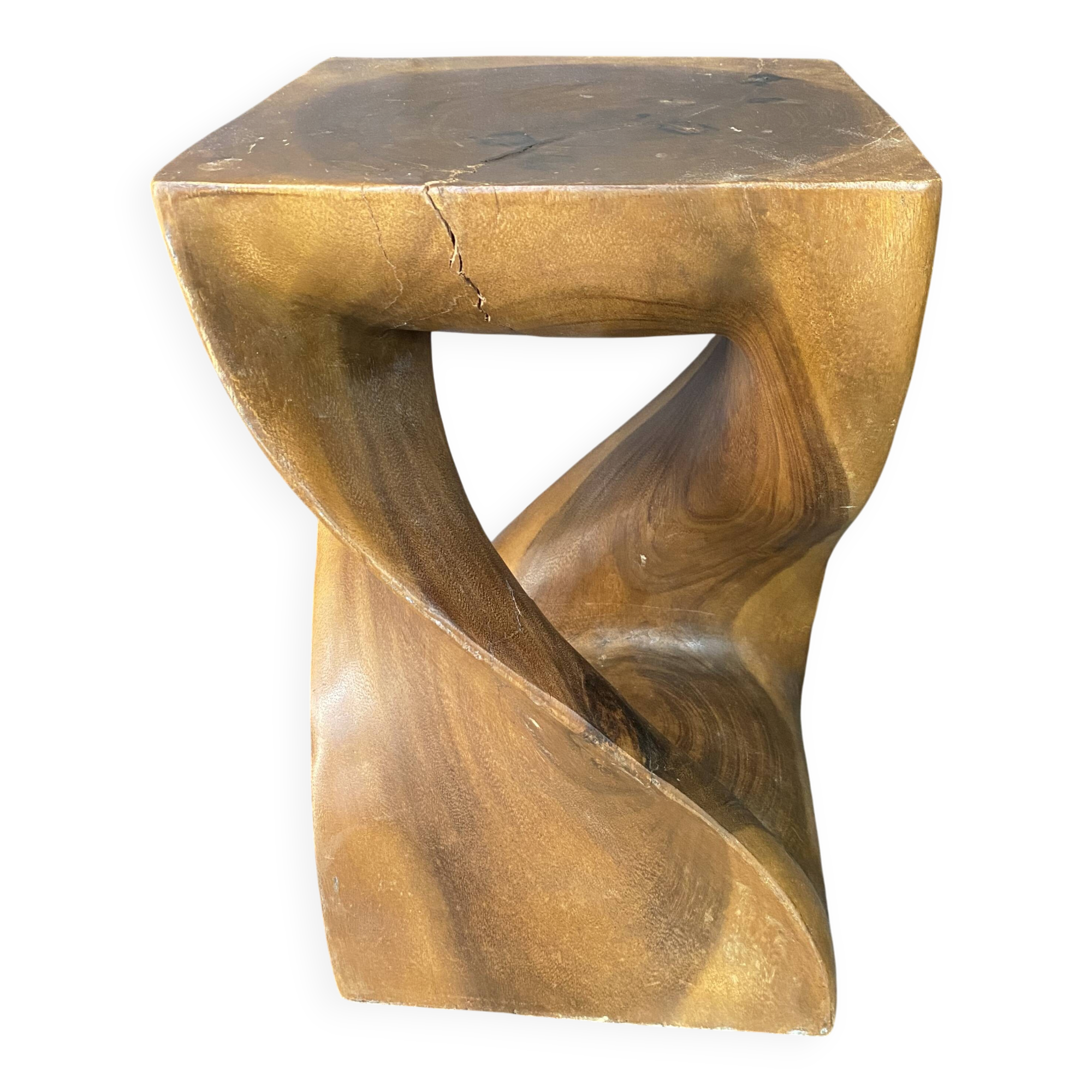 Stool n2 in solid raw walnut wood carved from the mass 1970
