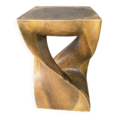 Stool n2 in solid raw walnut wood carved from the mass 1970