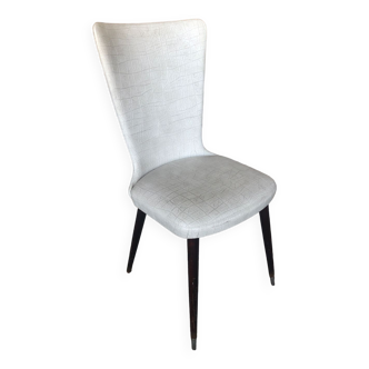 Scandinavian Cream White Skai Chair + Vintage Wooden Compass Feet