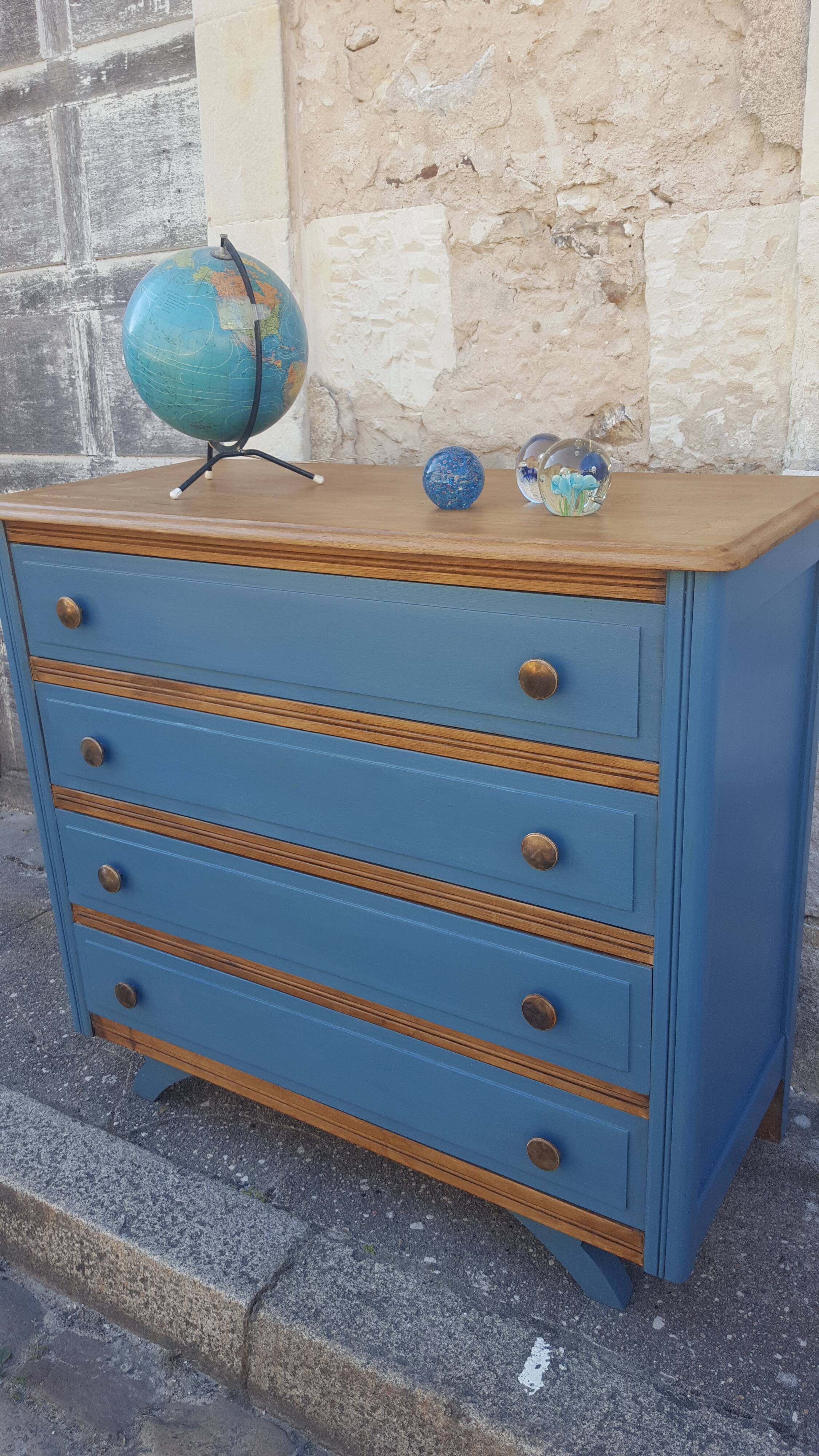 Vintage blue and wood dresser