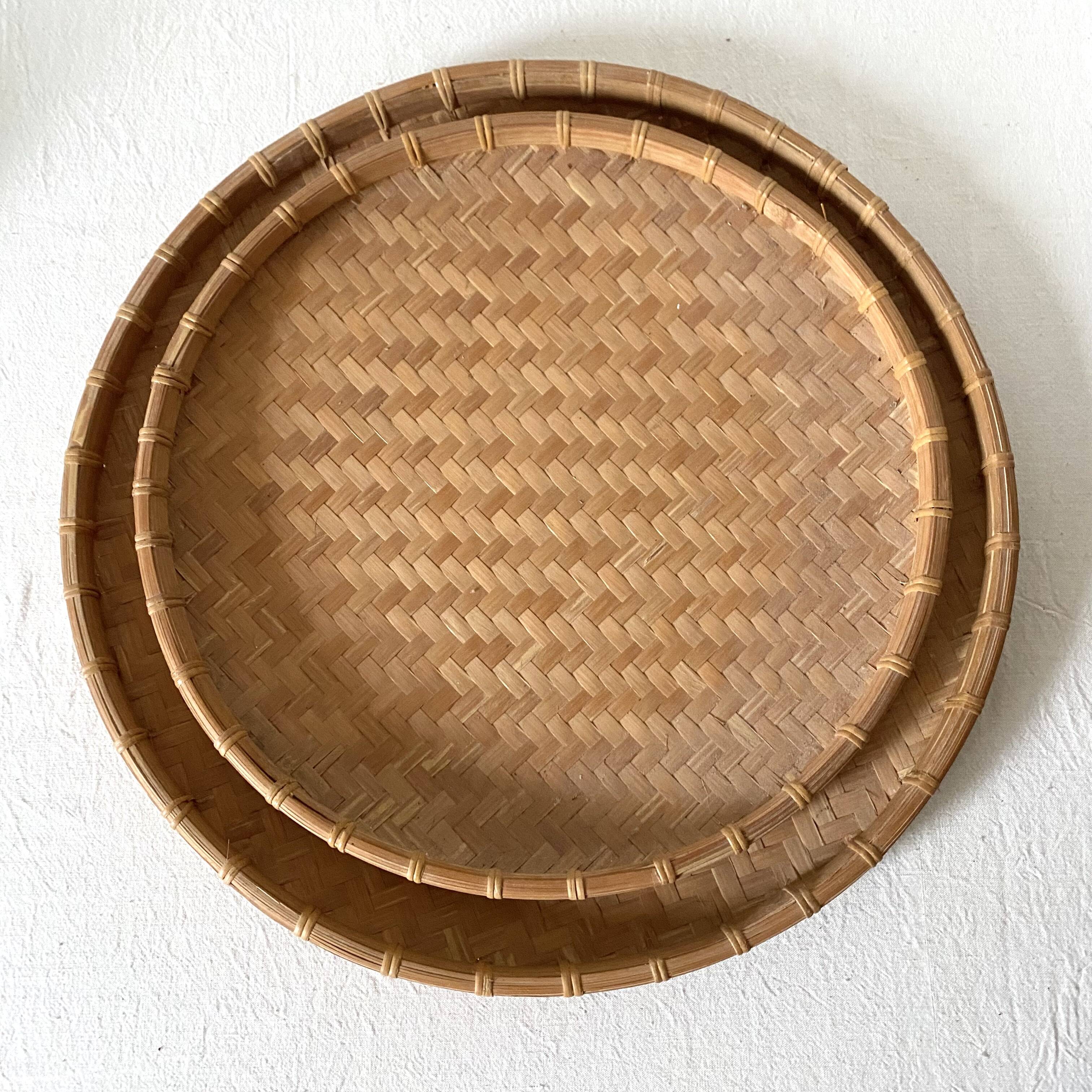 Round nesting trays in woven bamboo